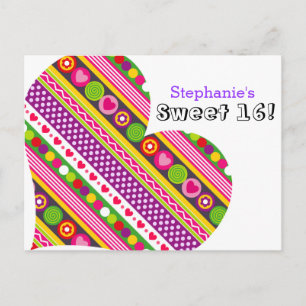 Kleurrijke abstracte bloemen harten Sweet 16 ansic Briefkaart