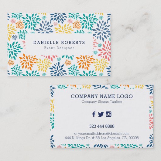 Kleurrijke abstracte bloemen visitekaartje (Voorkant / Achterkant)