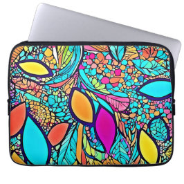 Kleurrijke Abstracte bloemenkunst Laptop Sleeve