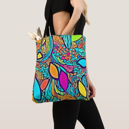Kleurrijke Abstracte bloemenkunst Tote Bag (Dichtbij)