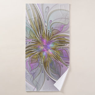 Kleurrijke abstracte bloemfractal met roze & goud badhanddoek