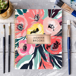 Kleurrijke Abstracte Bloemige Aangepaste Naam Planner