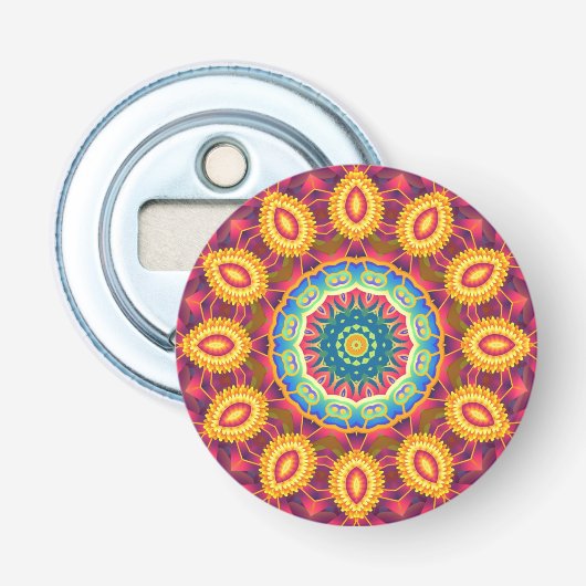 Kleurrijke Abstracte Bloemige Mandala Button Flesopener (Voorkant)