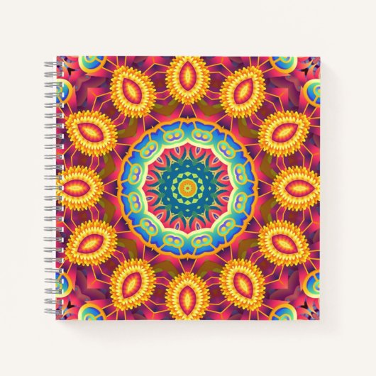 Kleurrijke Abstracte Bloemige Mandala Notitieboek (Voorkant)