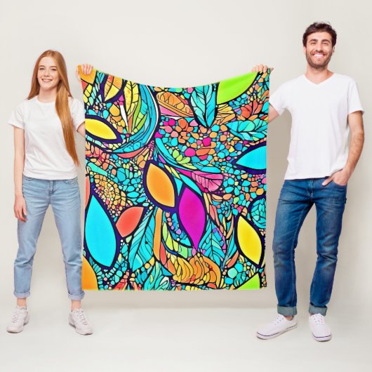 Kleurrijke Abstracte Bloemkunst Fleece Deken (In situ)
