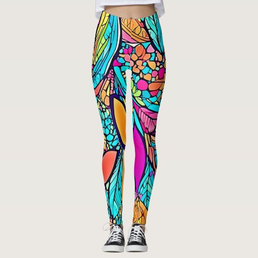 Kleurrijke Abstracte Bloemkunst Leggings (Voorkant)