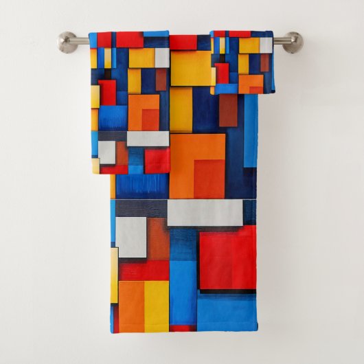 Kleurrijke abstracte blokken bad handdoek (Insitu)