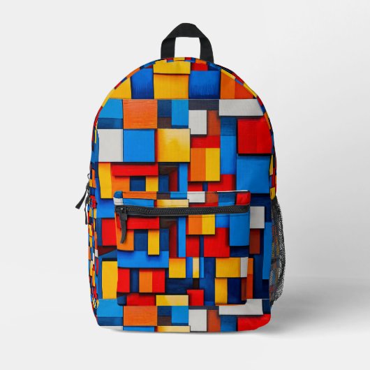 Kleurrijke abstracte blokken bedrukte rugzak (Voorkant)