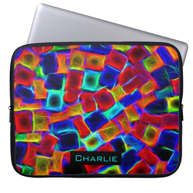 Kleurrijke Abstracte blokken, speciaal gepersonali Laptop Sleeve (Voorkant)