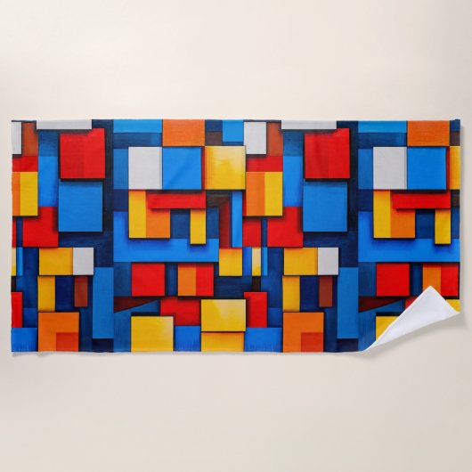 Kleurrijke abstracte blokken strandlaken (Voorkant)