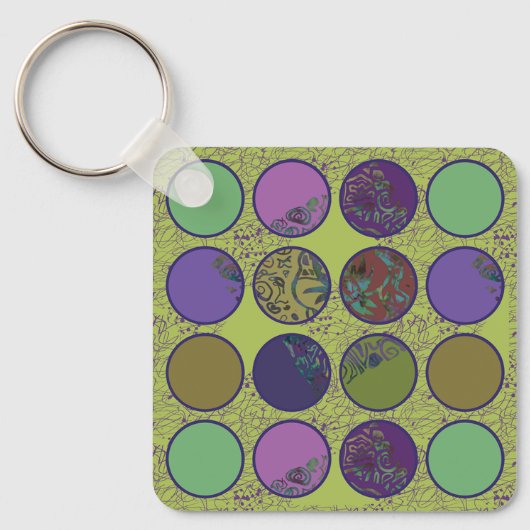Kleurrijke Abstracte Boho Cirkels: Retro Sfeer Sleutelhanger (Voorkant)