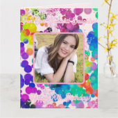 Kleurrijke Abstracte Bokeh Aangepaste Foto Verjaar Kaart (Gele Bloem)