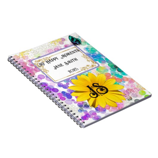 Kleurrijke Abstracte Bokeh Monogram Zonnebloem Notitieboek (Rechterzijde)