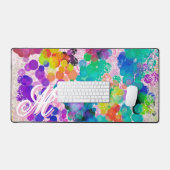Kleurrijke Abstracte Bokeh Roze Monogram voor haar Bureaumat (Keyboard & Muis)
