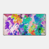 Kleurrijke Abstracte Bokeh Roze Monogram voor haar Bureaumat (Voorkant)