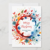 Kleurrijke Abstracte Botanische Kerstkrans Feestdagenkaart (Voorkant)