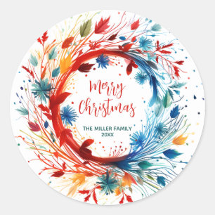 Kleurrijke Abstracte Botanische Kerstkrans Ronde Sticker