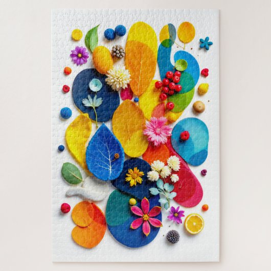 Kleurrijke Abstracte Botanische Vormen Mixed Media Legpuzzel (Verticaal)