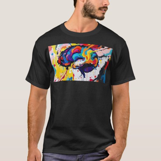 Kleurrijke Abstracte Brain Painting Autisme Bewust T-shirt (Voorkant)