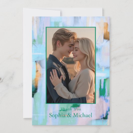 Kleurrijke Abstracte bruiloft Bedankt Card Blauw R (Voorkant)