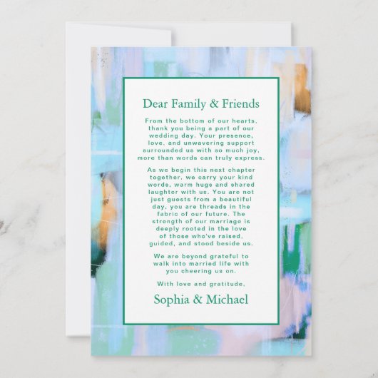 Kleurrijke Abstracte bruiloft Bedankt Card Blauw R (Achterkant)