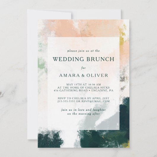 Kleurrijke Abstracte bruiloft brunch uitnodiging (Voorkant)