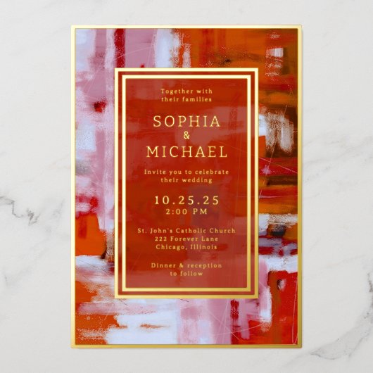 Kleurrijke Abstracte bruiloft uitnodigen foto temp Folie Feestdagenkaart (Voorkant)