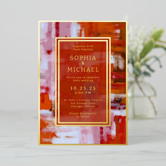 Kleurrijke Abstracte bruiloft uitnodigen foto temp Folie Feestdagenkaart (Staand Voorkant)