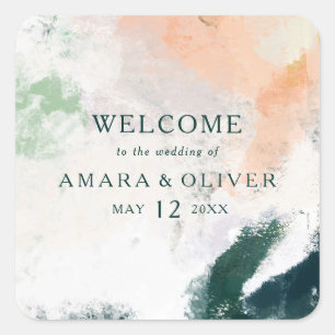 Kleurrijke Abstracte Bruiloft Welkom Vierkante Sti Sticker