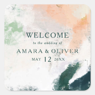 Kleurrijke Abstracte Bruiloft Welkom Vierkante Sti Vierkante Sticker