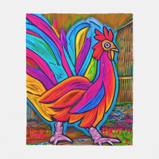 Kleurrijke Abstracte Cartoon Barn Rooster Fleece Deken (Voorkant)