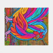 Kleurrijke Abstracte Cartoon Barn Rooster Fleece Deken (Voorkant (Horizontaal))