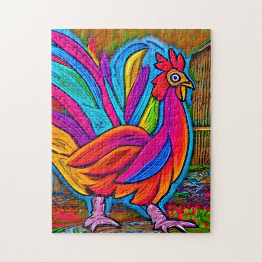 Kleurrijke Abstracte Cartoon Barn Rooster Legpuzzel (Verticaal)