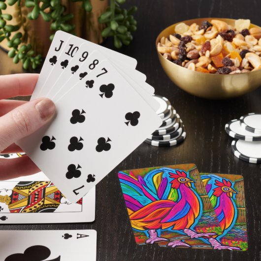 Kleurrijke Abstracte Cartoon Barn Rooster Pokerkaarten (Insitu)