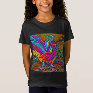 Kleurrijke Abstracte Cartoon Barn Rooster T-shirt