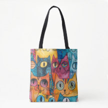 Kleurrijke Abstracte Cat Canvas tas | Levendig art