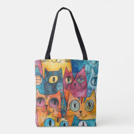Kleurrijke Abstracte Cat Canvas tas | Levendig art