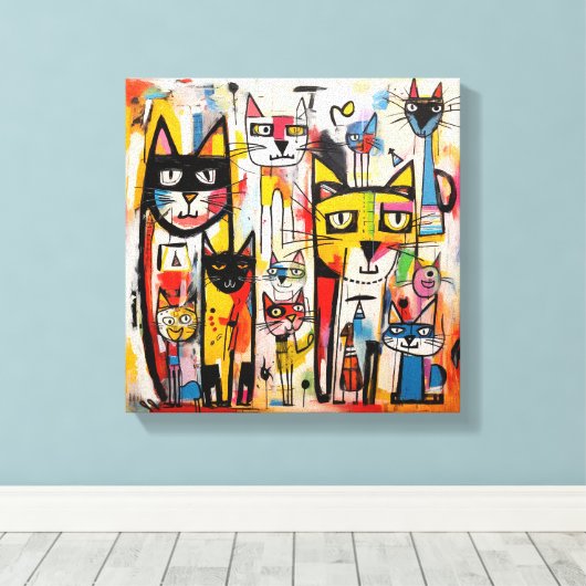 Kleurrijke Abstracte Cat nieuwe kunst Canvas Afdruk (Insitu (Houten vloer))