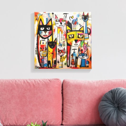Kleurrijke Abstracte Cat nieuwe kunst Canvas Afdruk (Insitu (Woonkamer))