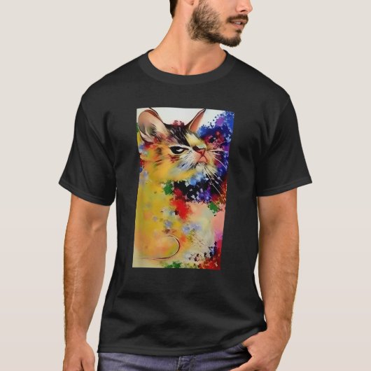 Kleurrijke Abstracte Cat Vibrant Artistic Feline D T-shirt (Voorkant)