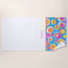 Kleurrijke Abstracte Cirkel Art INITIALEN Summer F Strandlaken