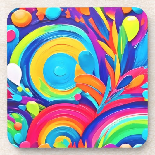 Kleurrijke Abstracte cirkels schilderen Bier Onderzetter (Voorkant)