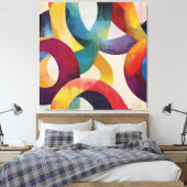 Kleurrijke Abstracte Cirkelvormige Ringen Canvas Afdruk (Insitu (Slaapkamer))
