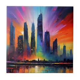 Kleurrijke Abstracte Cityscape Oil Acryl Paint Tegeltje