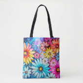 Kleurrijke Abstracte Daisy Flowers Print Tote Bag (Voorkant)
