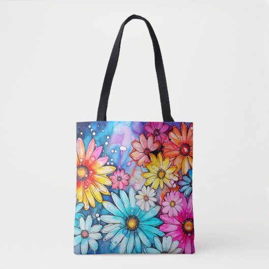 Kleurrijke Abstracte Daisy Flowers Print Tote Bag (Voorkant)