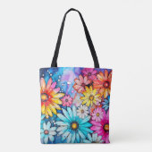 Kleurrijke Abstracte Daisy Flowers Print Tote Bag (Achterkant)
