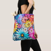 Kleurrijke Abstracte Daisy Flowers Print Tote Bag (Dichtbij)