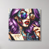 Kleurrijke Abstracte Dame met Paarse Haar Canvas Afdruk (Voorkant)