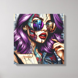 Kleurrijke Abstracte Dame met Paarse Haar Canvas Afdruk